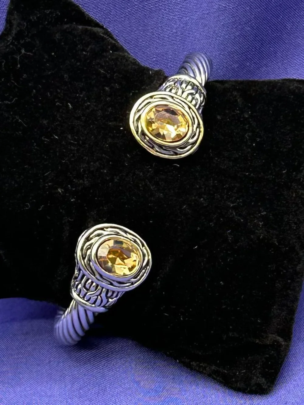 Twisted Cable Cuff Bracelet Citrine-Colored Crystal Accents